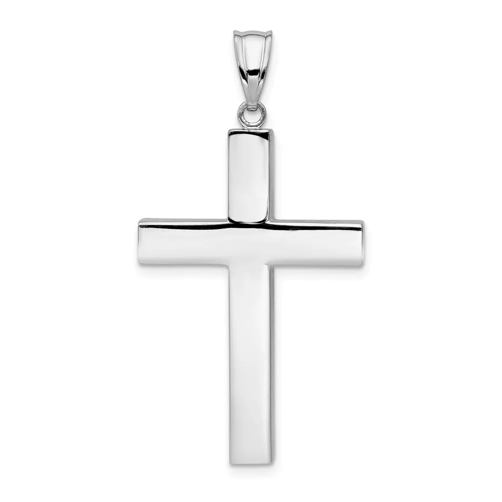 14K White Gold Polished Hollow Latin Cross Pendant 22 x 42mm