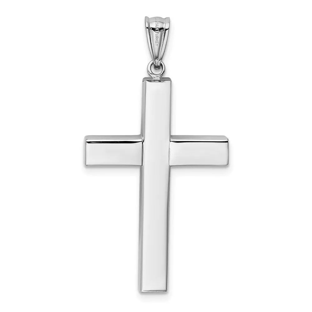 14K White Gold Polished Hollow Latin Cross Pendant 22 x 42mm