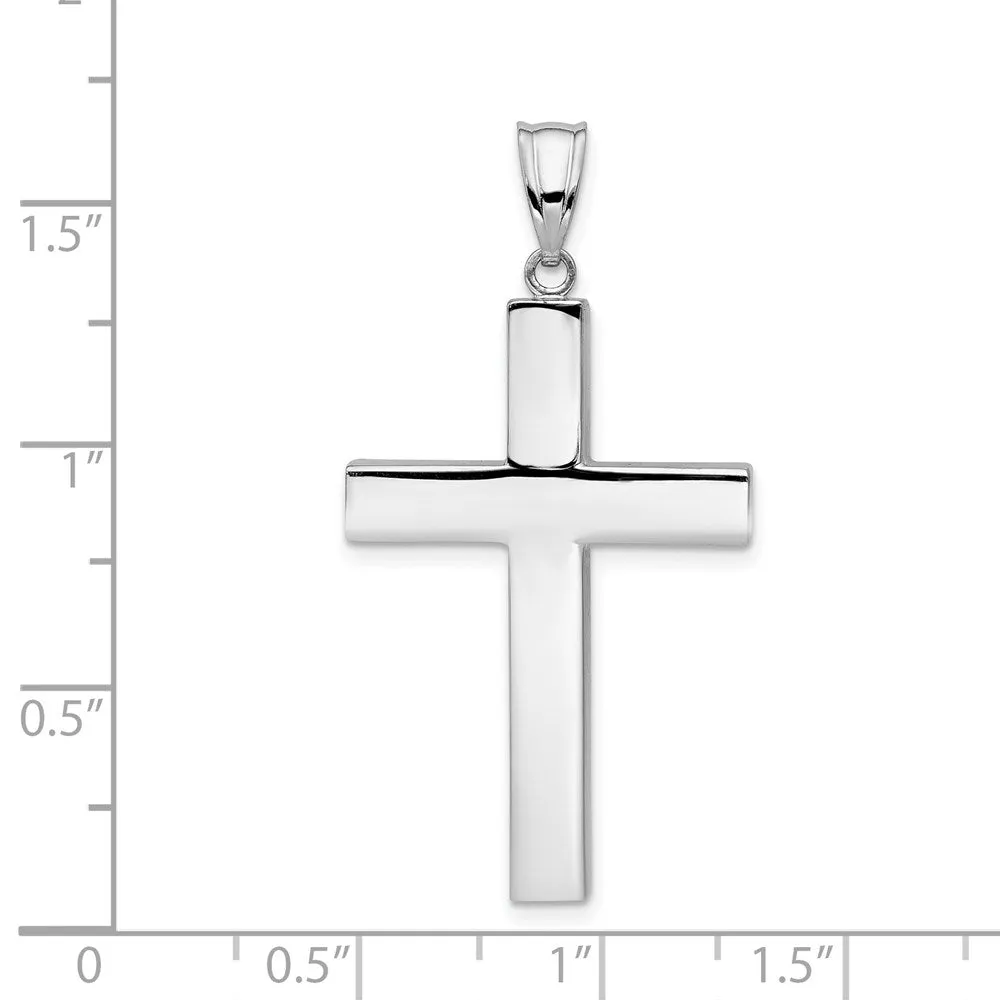 14K White Gold Polished Hollow Latin Cross Pendant 22 x 42mm