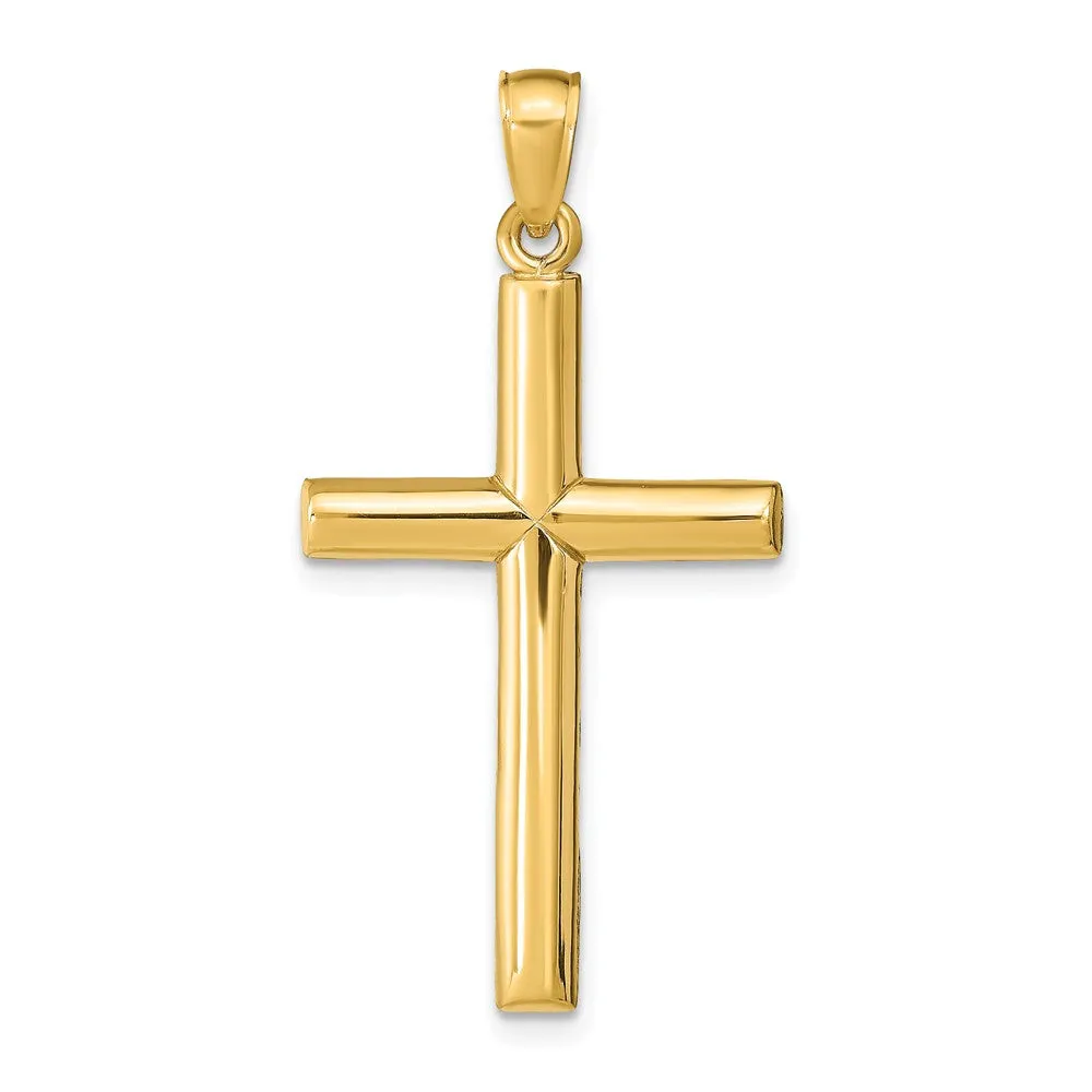 14k Yellow Gold 2D Solid Latin Cross Pendant, 15 x 31mm