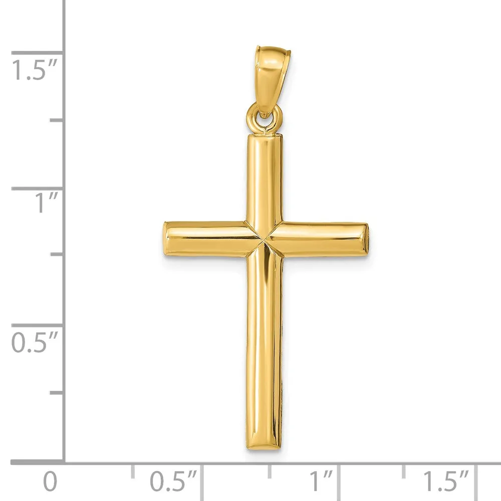 14k Yellow Gold 2D Solid Latin Cross Pendant, 15 x 31mm