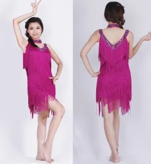 1920s Gatsby Flapper Sexy Beaded Sequined V Neck Fancy Fringe Dress Salsa Rumba Samba Jazz Latin Dance Dress