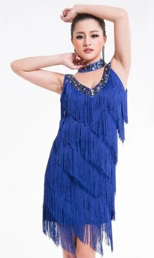 1920s Gatsby Flapper Sexy Beaded Sequined V Neck Fancy Fringe Dress Salsa Rumba Samba Jazz Latin Dance Dress