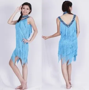 1920s Gatsby Flapper Sexy Beaded Sequined V Neck Fancy Fringe Dress Salsa Rumba Samba Jazz Latin Dance Dress