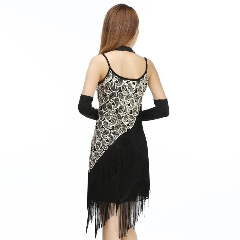 1920s Paisley Art Deco Sequin Tassel Glam Party Great Gatsby Dress Latin Tango Ballroom Salsa Dance Dress Big Size