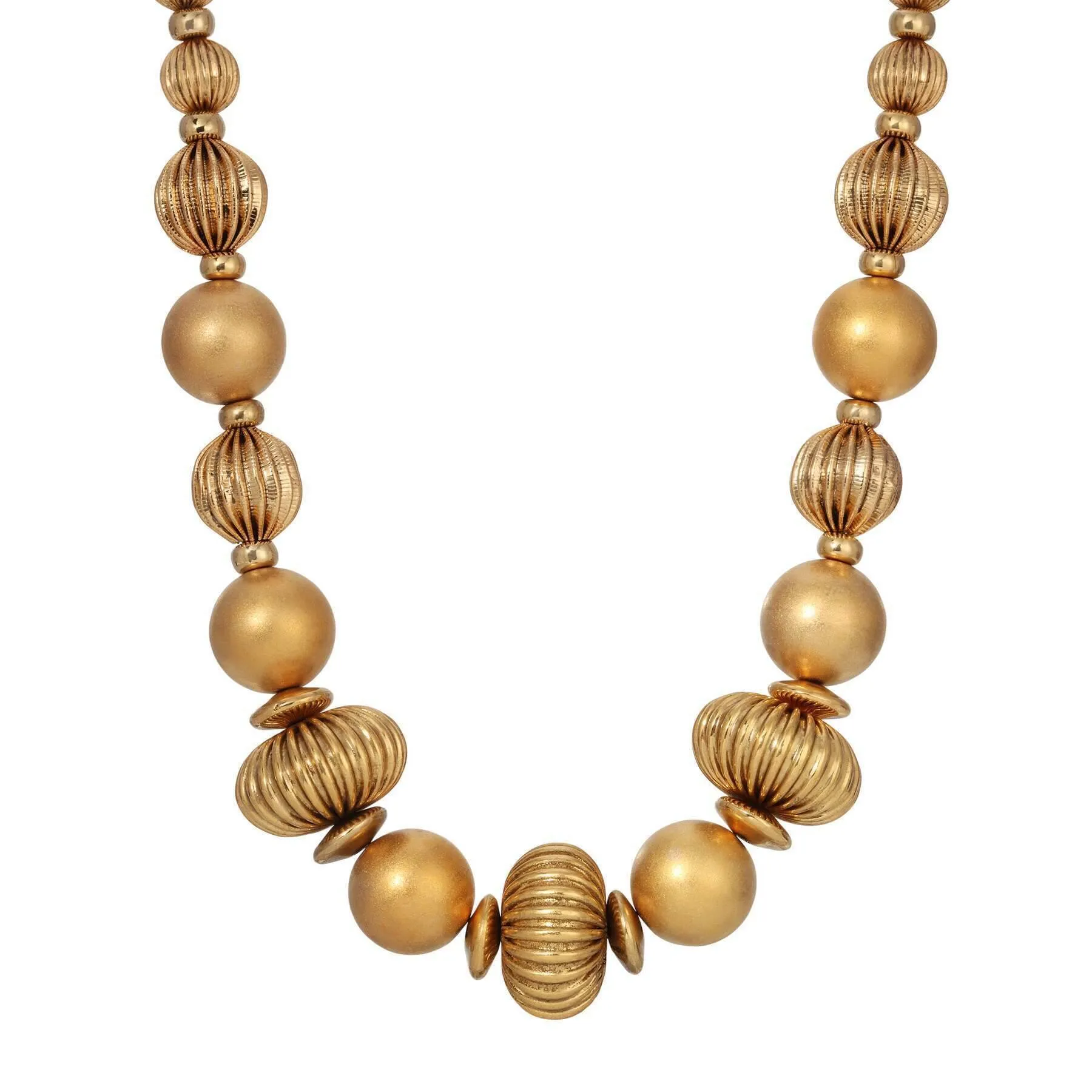 1928 Jewelry Satin Gold Corrugated Bead Necklace 16 + 3 Extension