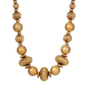 1928 Jewelry Satin Gold Corrugated Bead Necklace 16 + 3 Extension