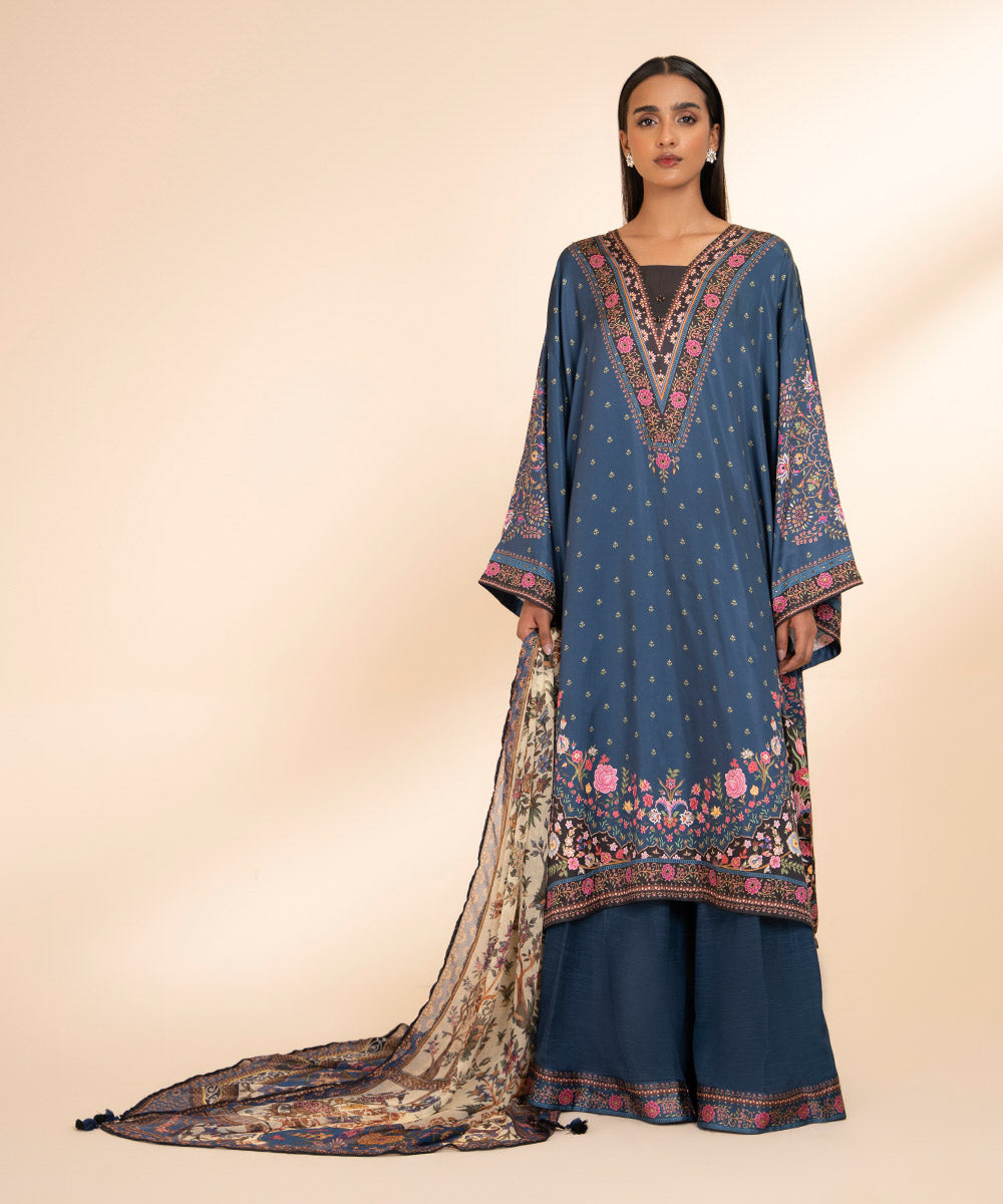 3 Piece - Printed Silk Suit