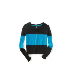 Aeropostale Womens Colorblock Boxy Crew Knit Sweater