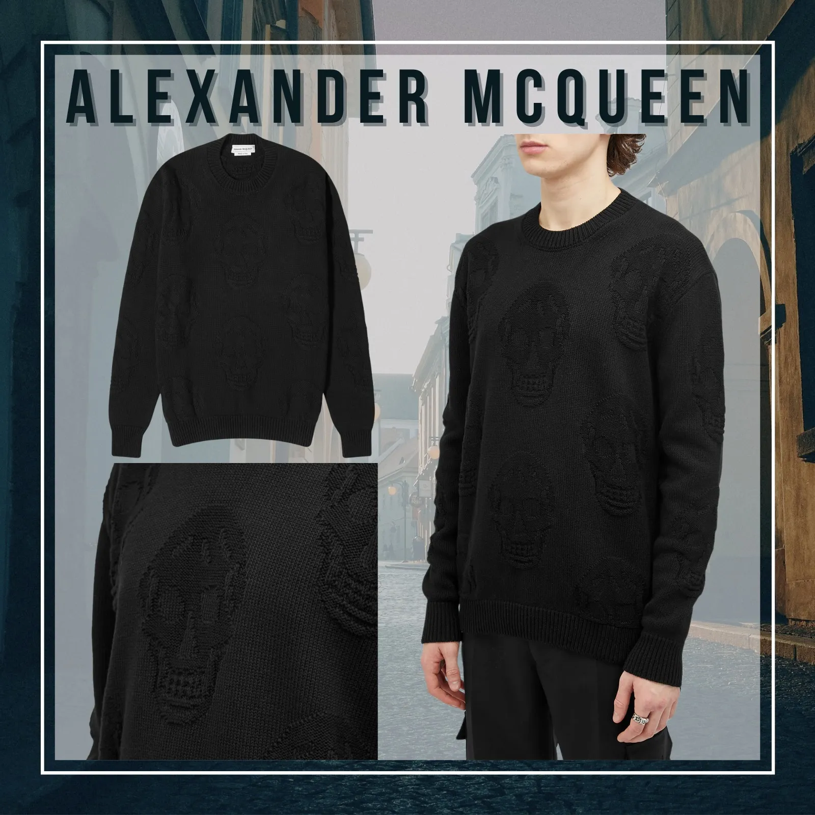 alexander mcqueen  |Crew Neck Unisex Street Style Long Sleeves Plain Cotton Logo