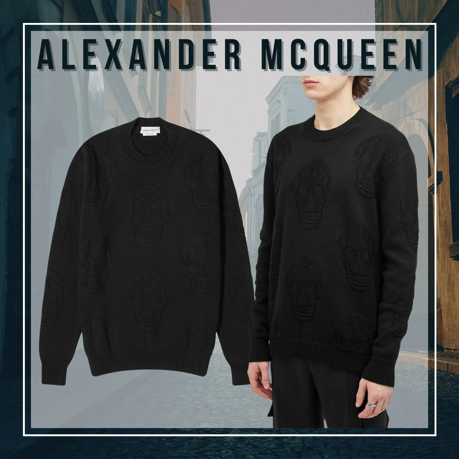 alexander mcqueen  |Crew Neck Unisex Street Style Long Sleeves Plain Cotton Logo