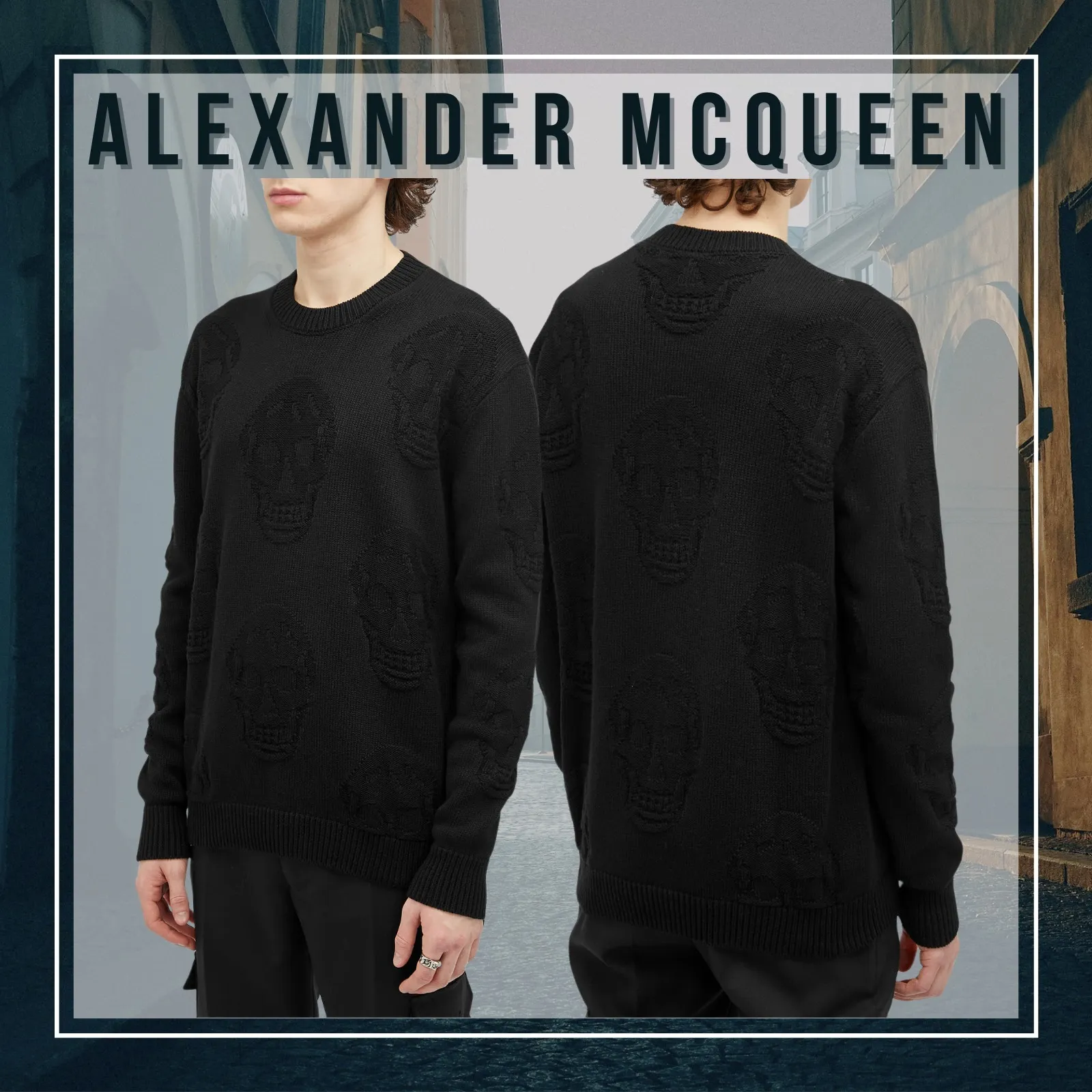 alexander mcqueen  |Crew Neck Unisex Street Style Long Sleeves Plain Cotton Logo