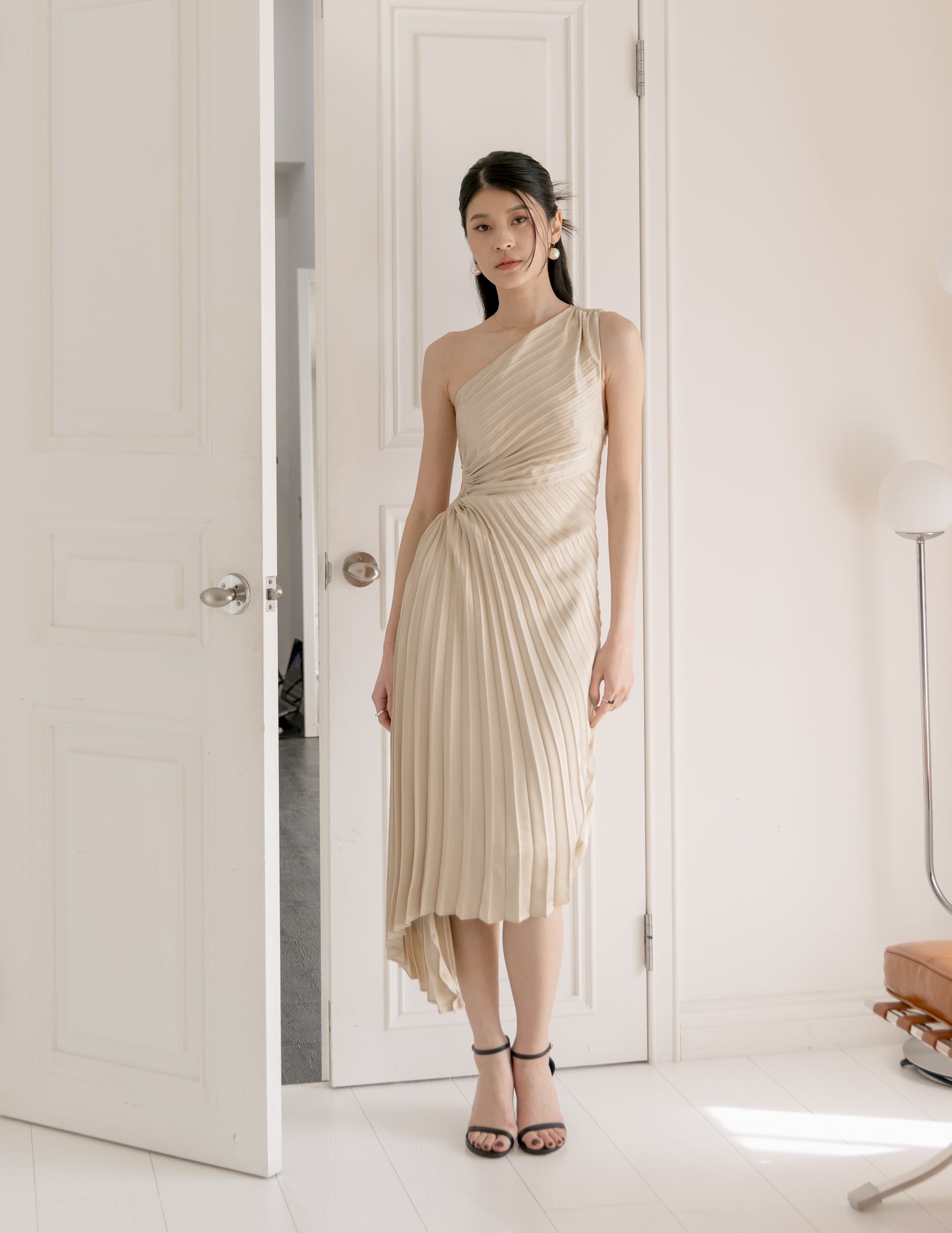 Aleyna Pleated Toga Dress in Champagne