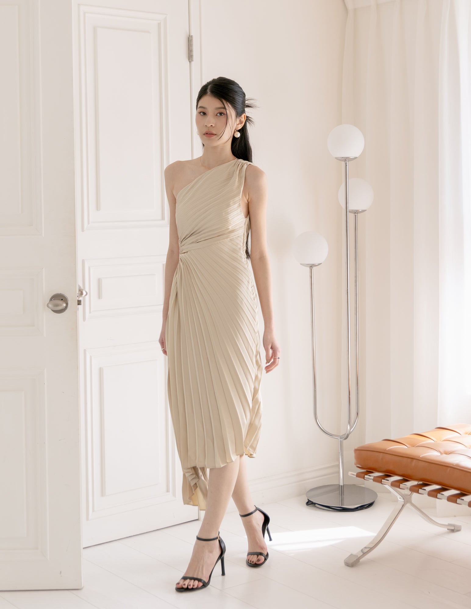 Aleyna Pleated Toga Dress in Champagne