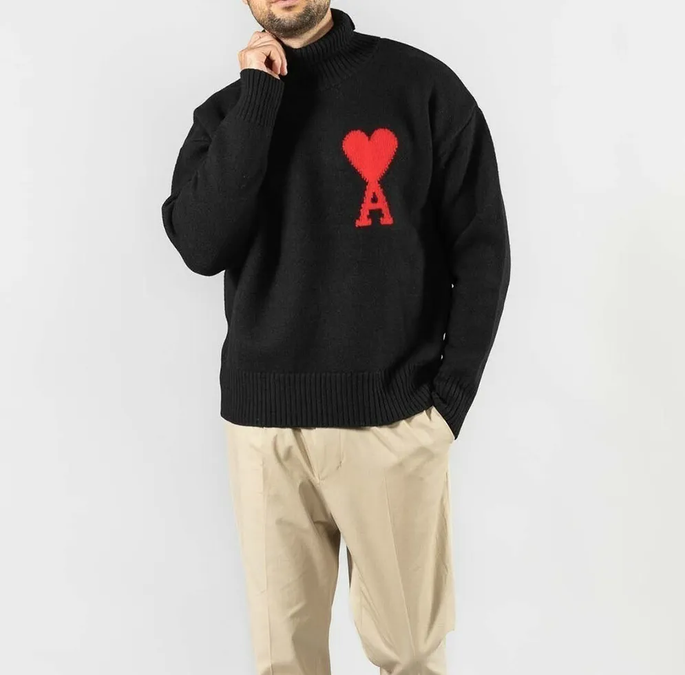 AMI PARIS  |Heart Wool Street Style Long Sleeves Plain Logo Skater Style