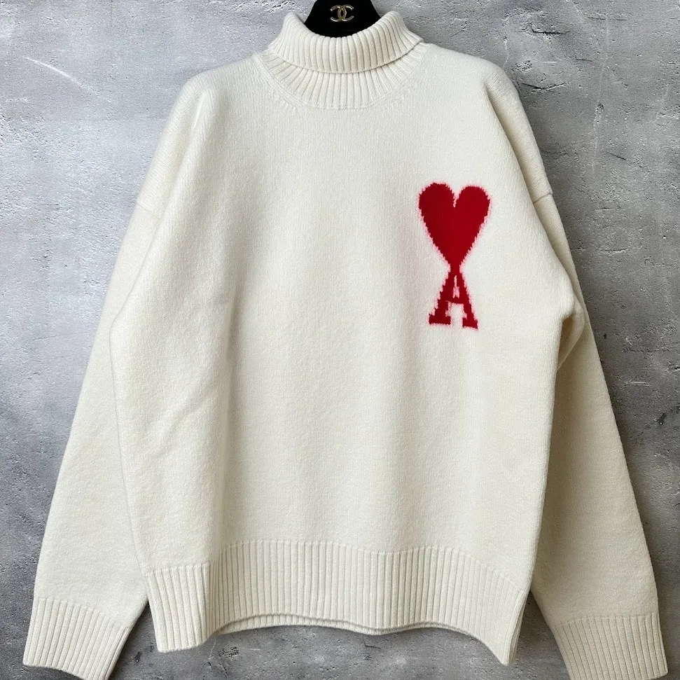 AMI PARIS  |Heart Wool Street Style Long Sleeves Plain Logo Skater Style