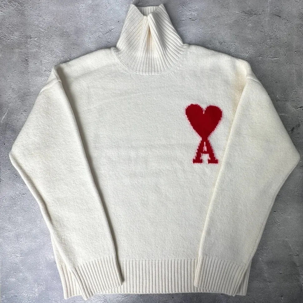 AMI PARIS  |Heart Wool Street Style Long Sleeves Plain Logo Skater Style