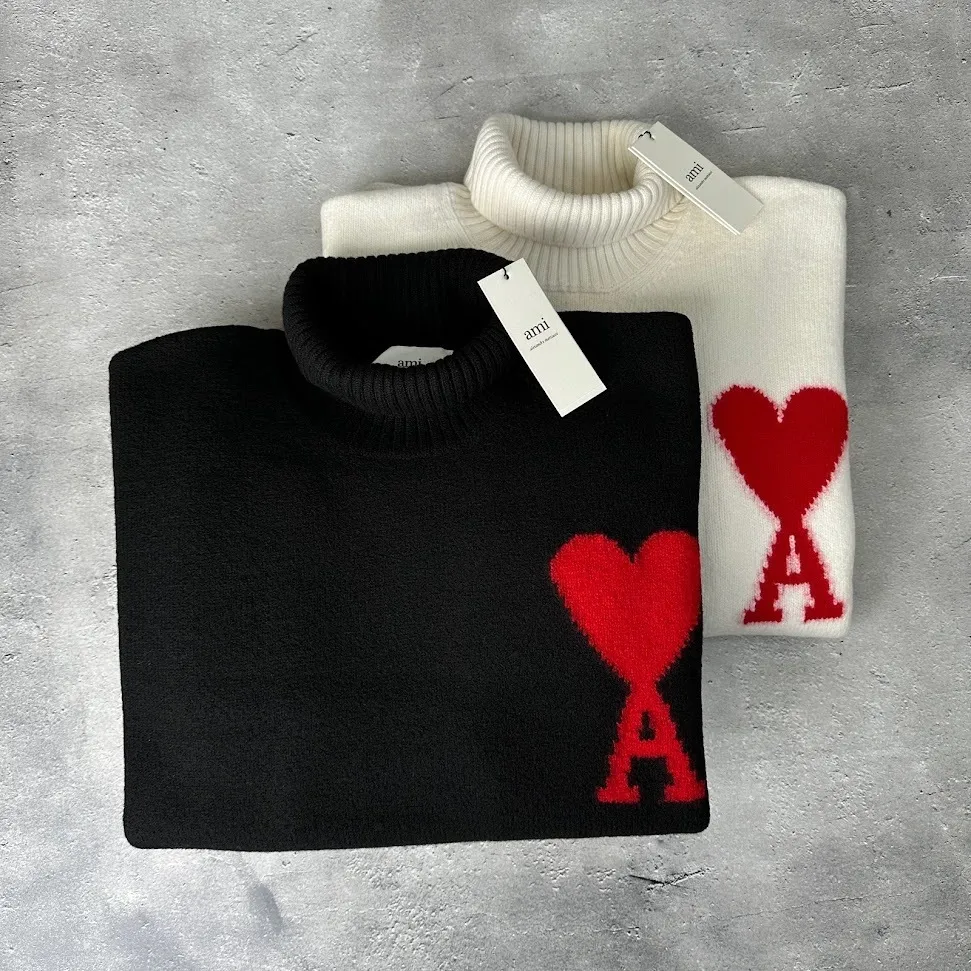 AMI PARIS  |Heart Wool Street Style Long Sleeves Plain Logo Skater Style