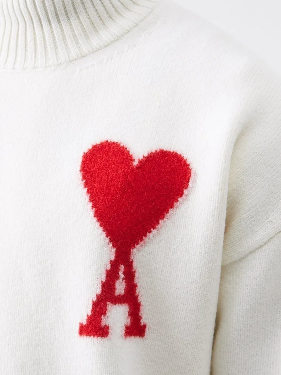 AMI PARIS  |Heart Wool Street Style Long Sleeves Plain Logo Skater Style