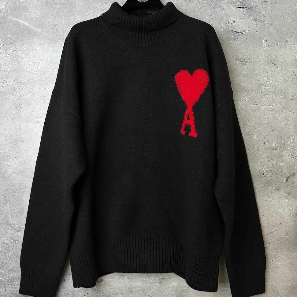 AMI PARIS  |Heart Wool Street Style Long Sleeves Plain Logo Skater Style