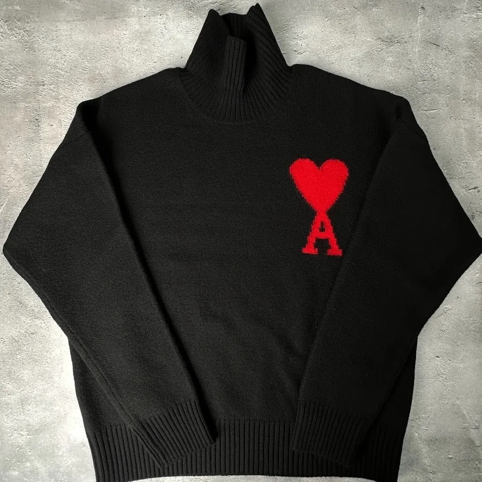 AMI PARIS  |Heart Wool Street Style Long Sleeves Plain Logo Skater Style