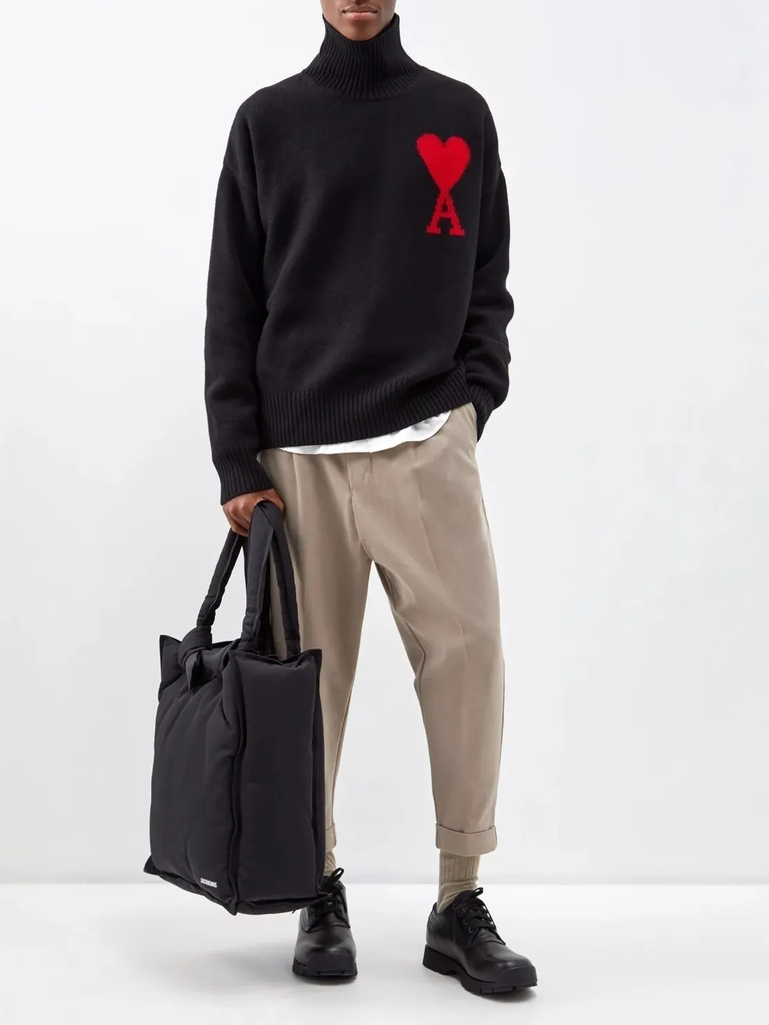 AMI PARIS  |Heart Wool Street Style Long Sleeves Plain Logo Skater Style