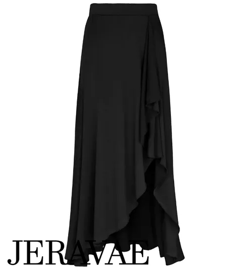 Black Asymmetrical Flamenco/Tango/Latin Practice Dance Skirt with Side Slit and Ruffle Sash PRA 1078 in Stock