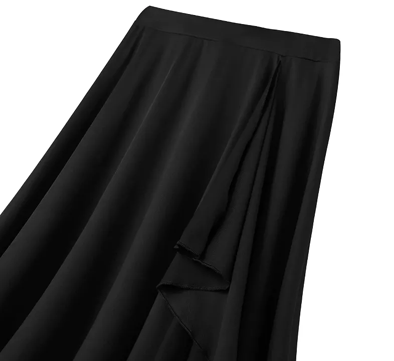 Black Asymmetrical Flamenco/Tango/Latin Practice Dance Skirt with Side Slit and Ruffle Sash PRA 1078 in Stock