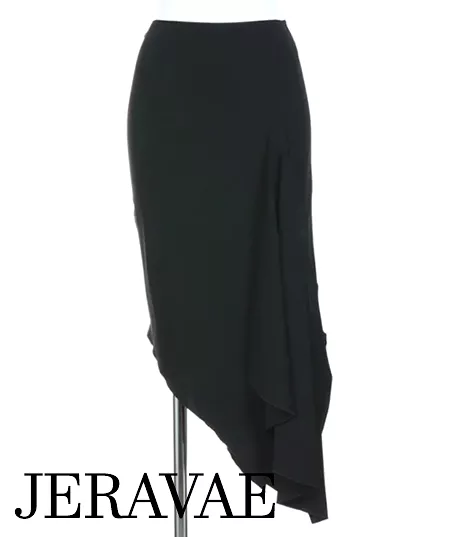 Black Asymmetrical Latin Practice Skirt with Sash PRA 330_sale