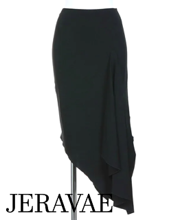 Black Asymmetrical Latin Practice Skirt with Sash PRA 330_sale