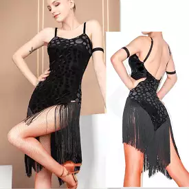 black fringe long Latin dress salsa dress cha cha samba dress latin pratice wear  820