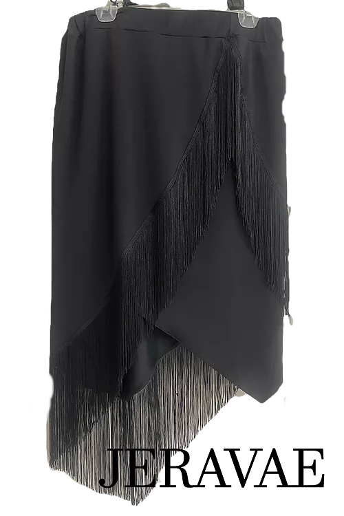 Body Positive Drest Couture Asymmetrical Black Latin Practice Skirt with Fringe US Sizes 4-22 PRA 1036 in Stock