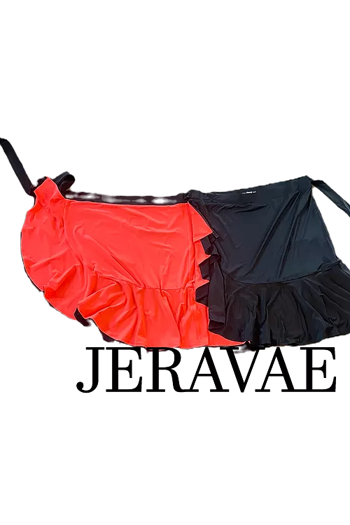 Body Positive Drest Couture Reversible Black or Neon Coral Latin Practice Wrap Skirt with Tie Straps US Sizes 4-22 PRA 1035 in S