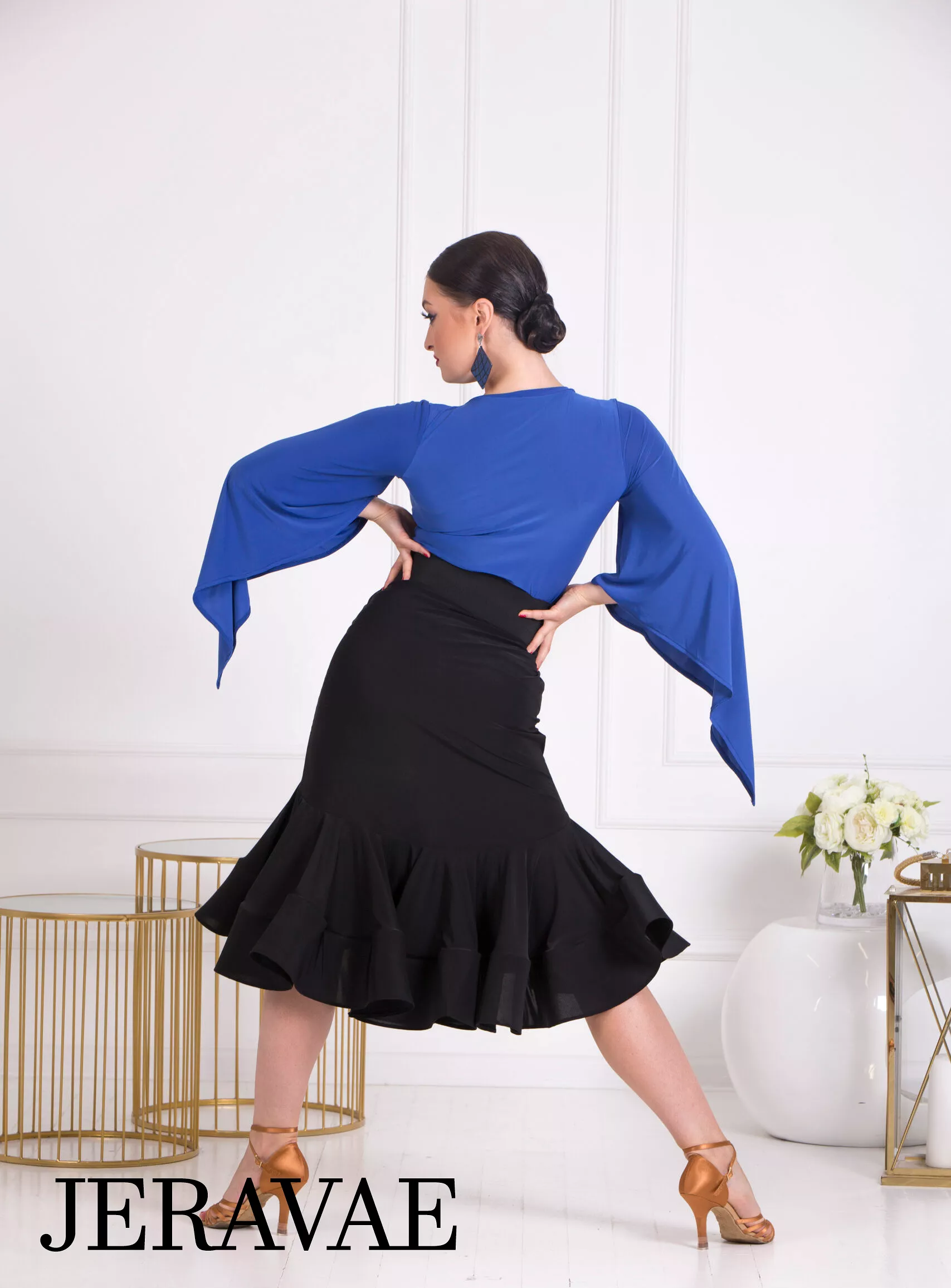 Body Positive Senga Dancewear CAMELLIA Black Latin Practice Skirt with Wide Crinoline Ruffle Sizes XL-4XL PRA 1071 in Stock