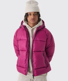 boohooMAN Mens Hooded Ripstop Puffer Jacket In Pink