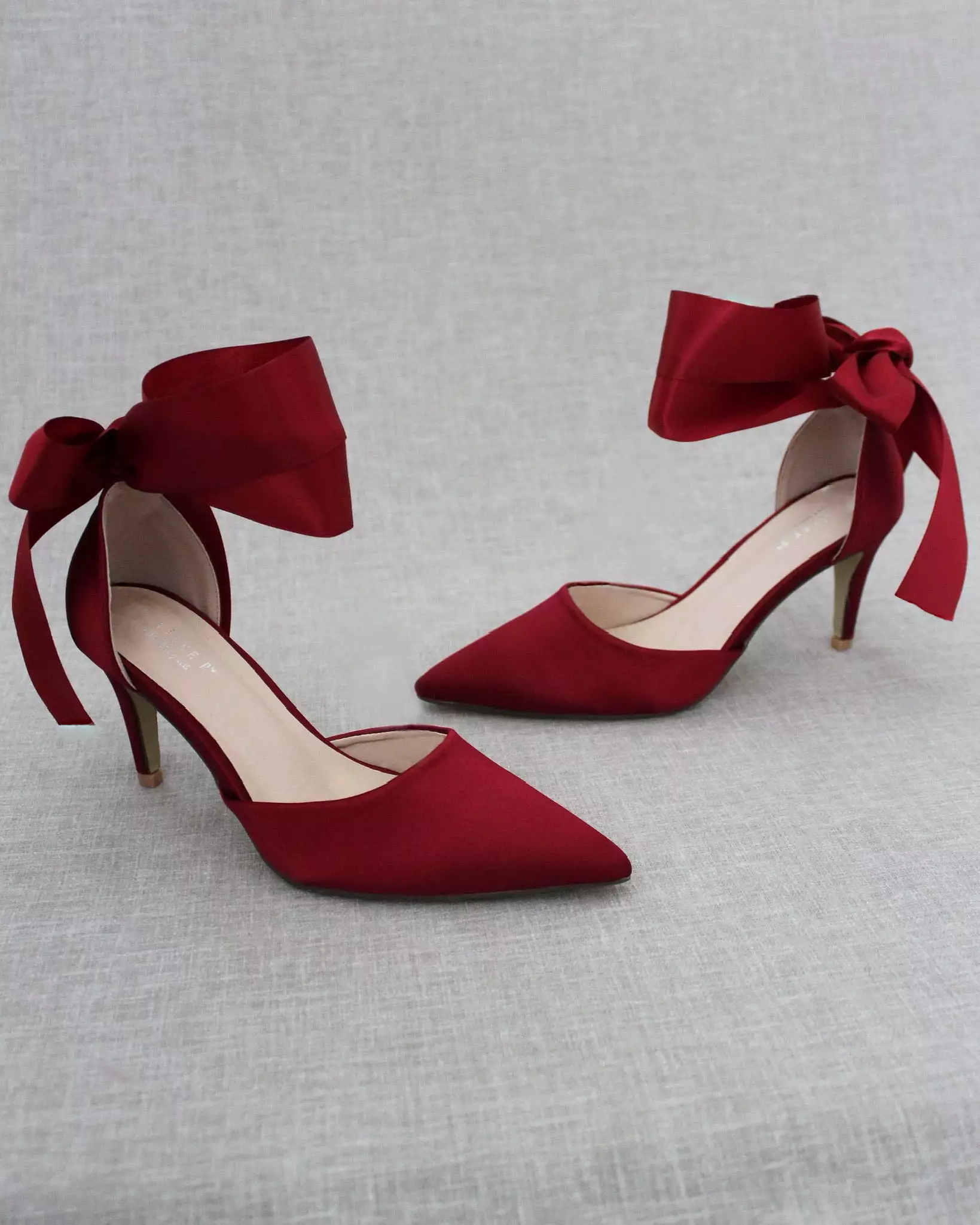 Burgundy Evening Heels With Ankle Ribbon