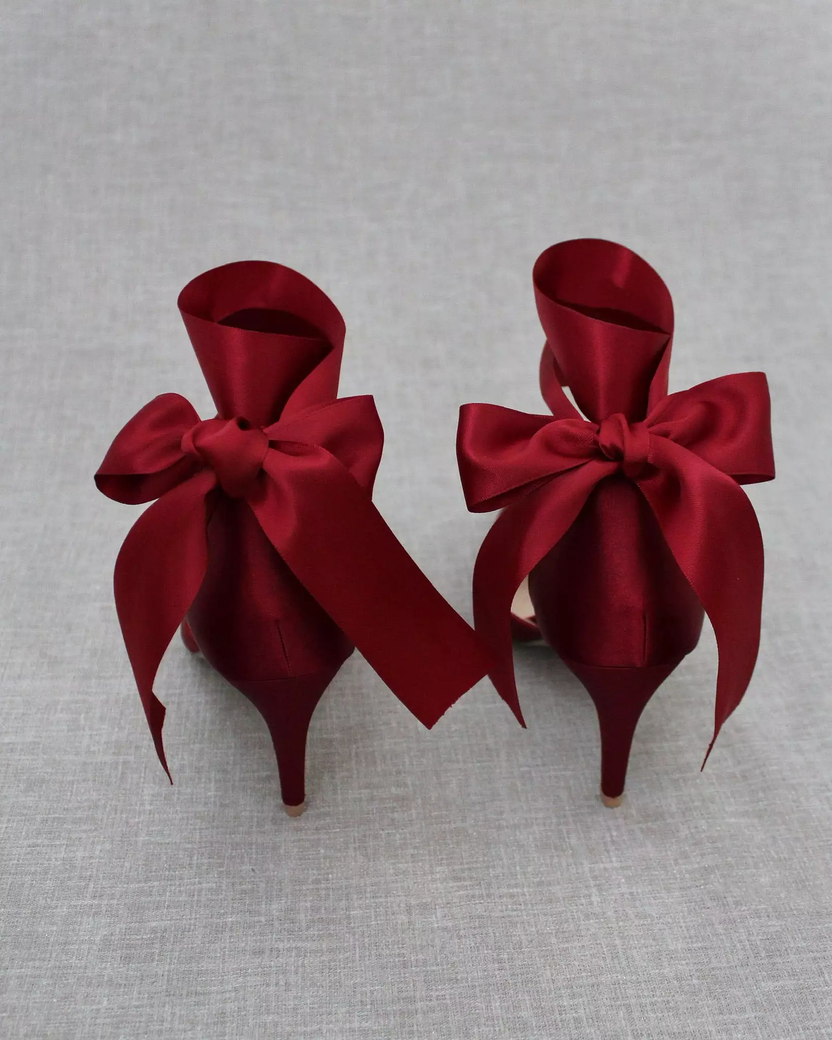 Burgundy Evening Heels With Ankle Ribbon