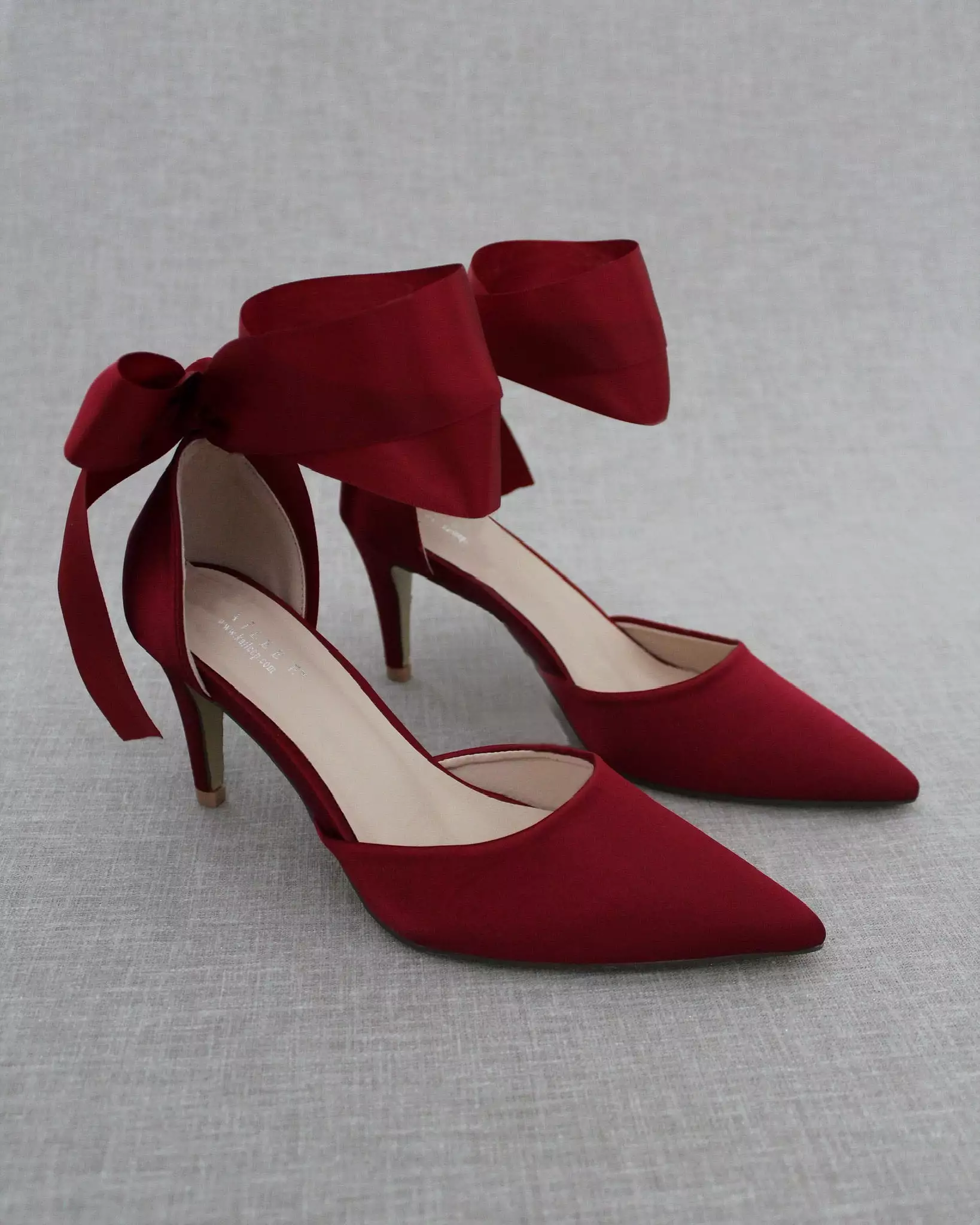 Burgundy Evening Heels With Ankle Ribbon