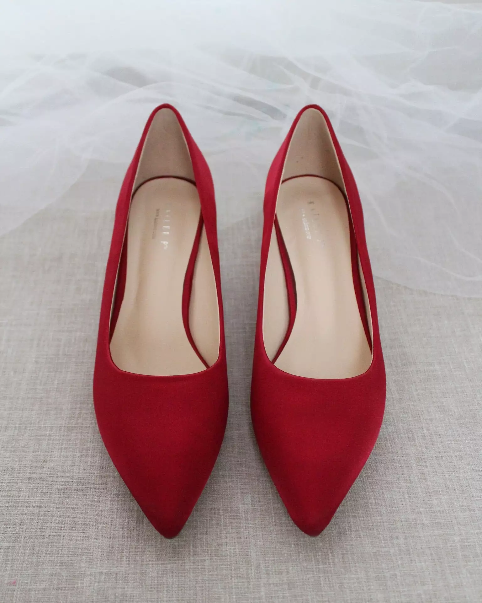 Burgundy Satin Pointy Toe Pump Low Heel