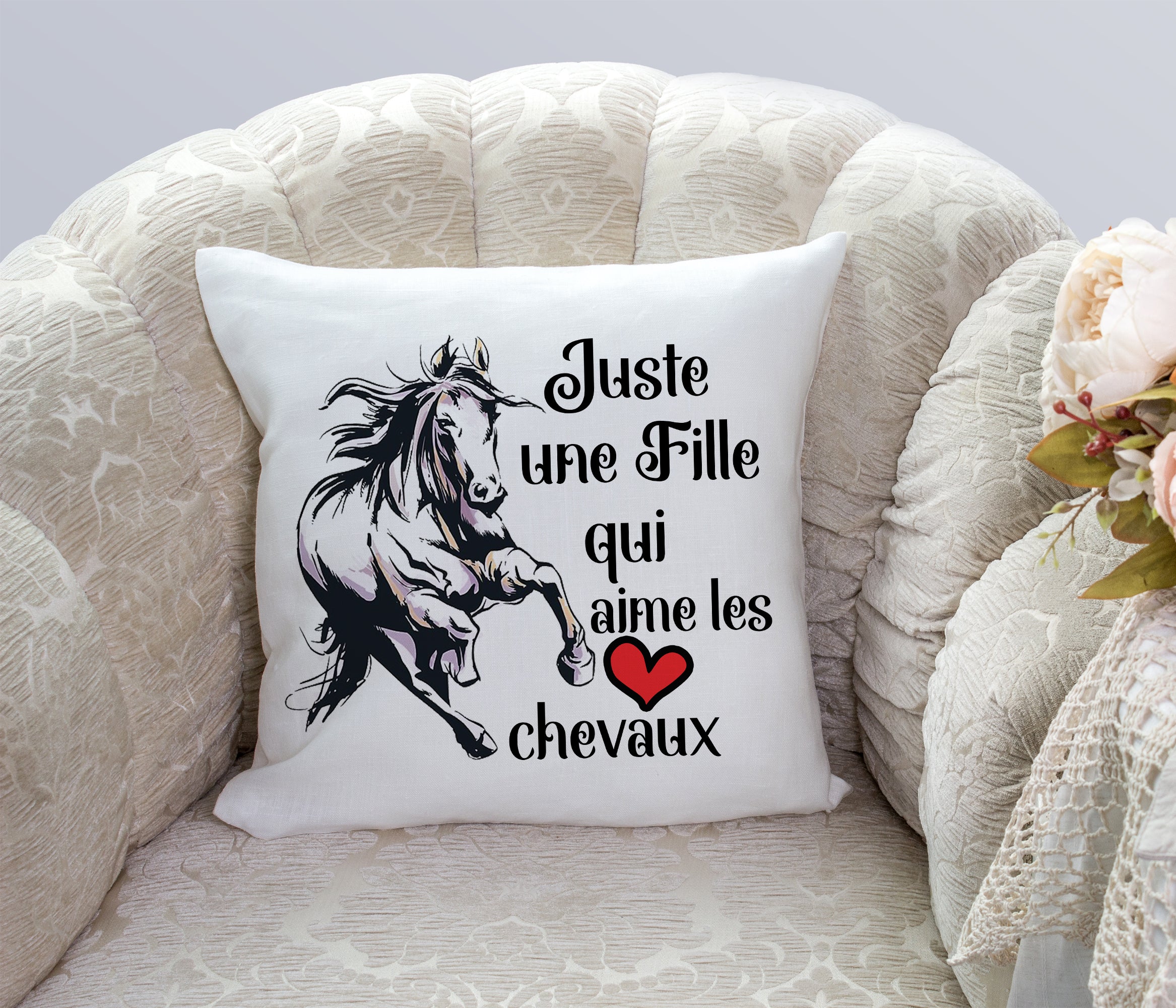 Cadeau Equitation Cheval Original Coussin Carrée Satin - Juste Une Fille Qui Aime Les Chevaux - Cadeau Fille Cheval - CTS0904220