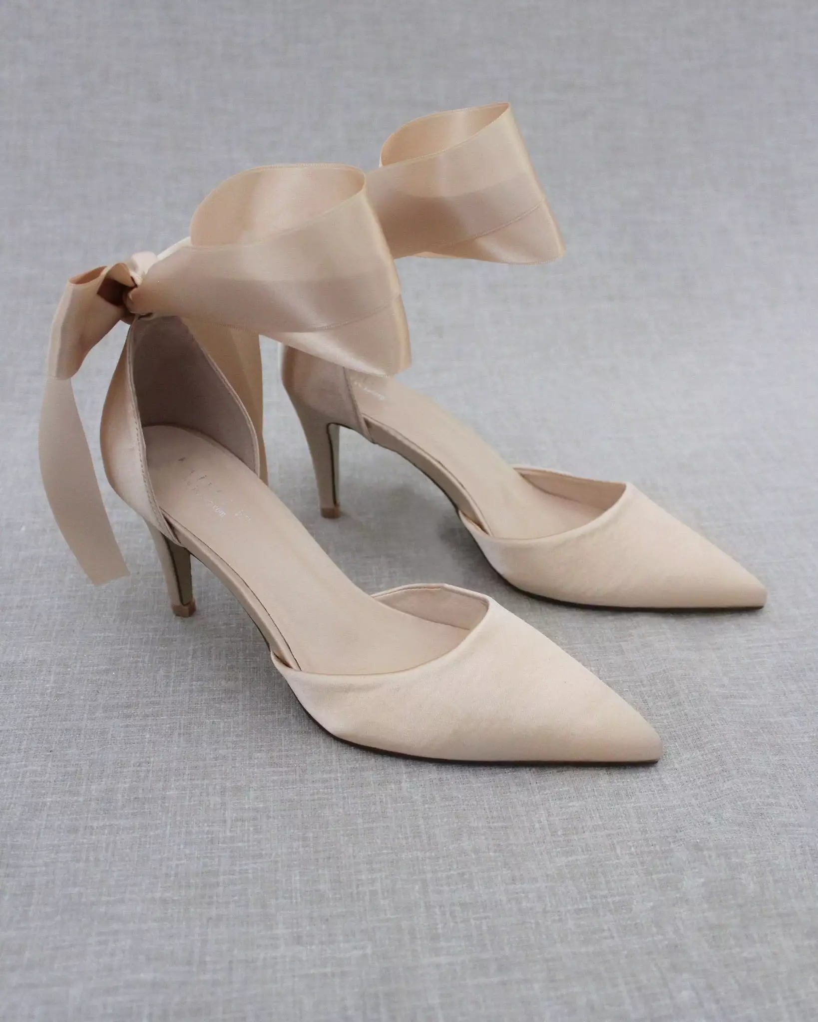 Champagne Evening Heels With Ankle Ribbon