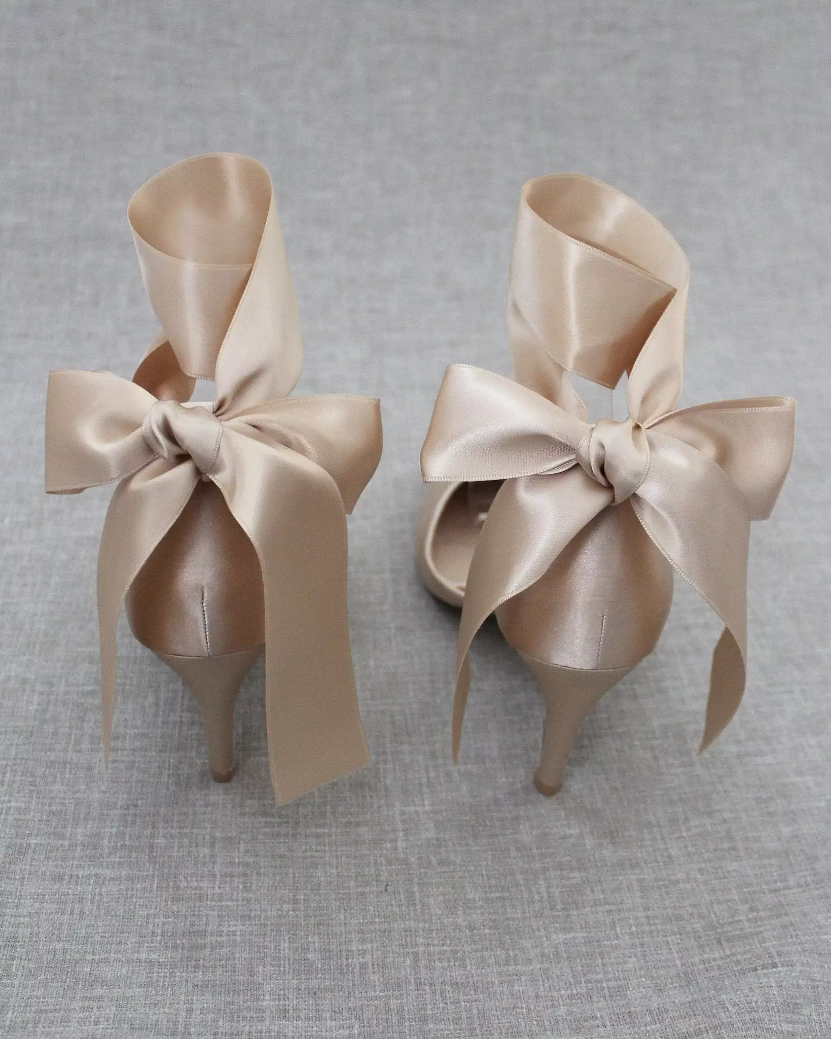 Champagne Evening Heels With Ankle Ribbon