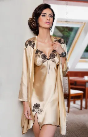 Champagne satin negligee and nightie set Petra