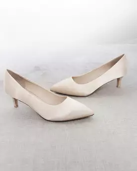 Champagne Satin Pointy Toe Pump Low Heel