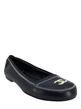 CHANEL Leather CC Logo Ballet Flats Size 9