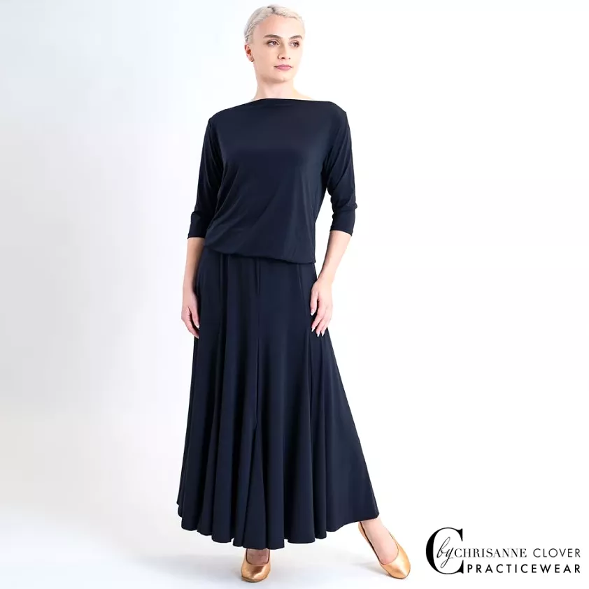 Chrisanne Clover Capella Black Ballroom Practice Skirt with Short Godets PRA 1055 in Stock