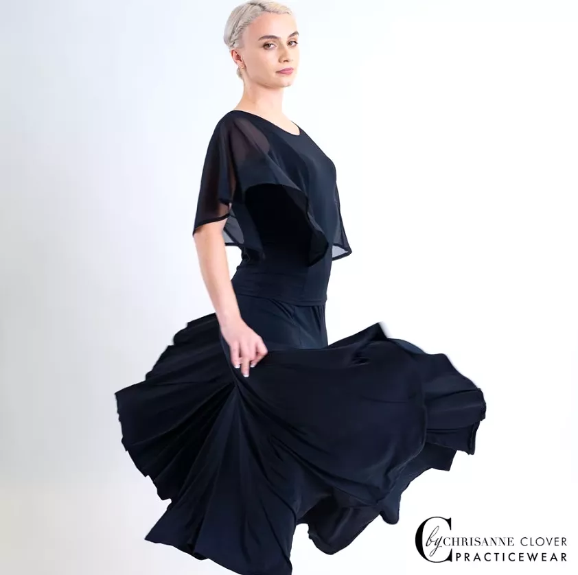 Chrisanne Clover Capella Black Ballroom Practice Skirt with Short Godets PRA 1055 in Stock