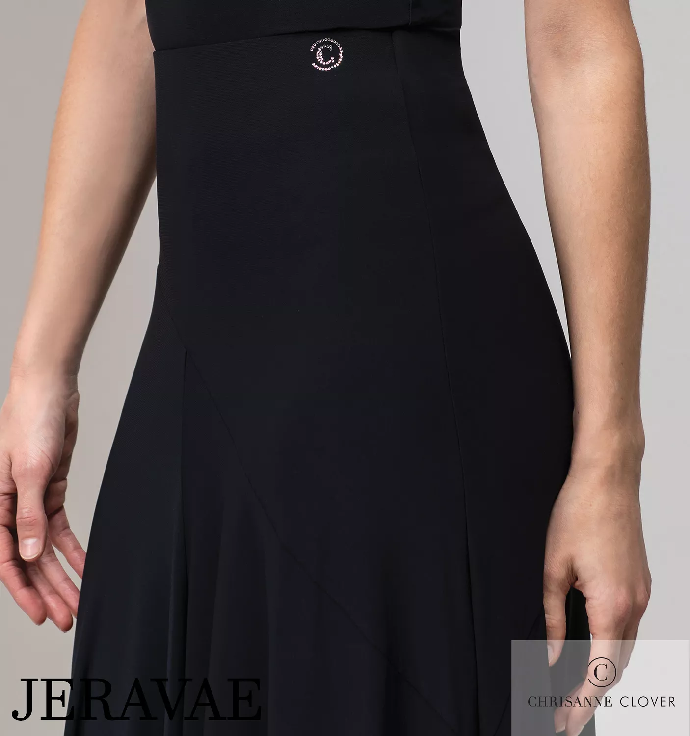 Chrisanne Clover Cia Long Black Ballroom Practice Skirt with Asymmetric Panel, Elastic Waistband, and Soft Hem PRA 953 in Stock