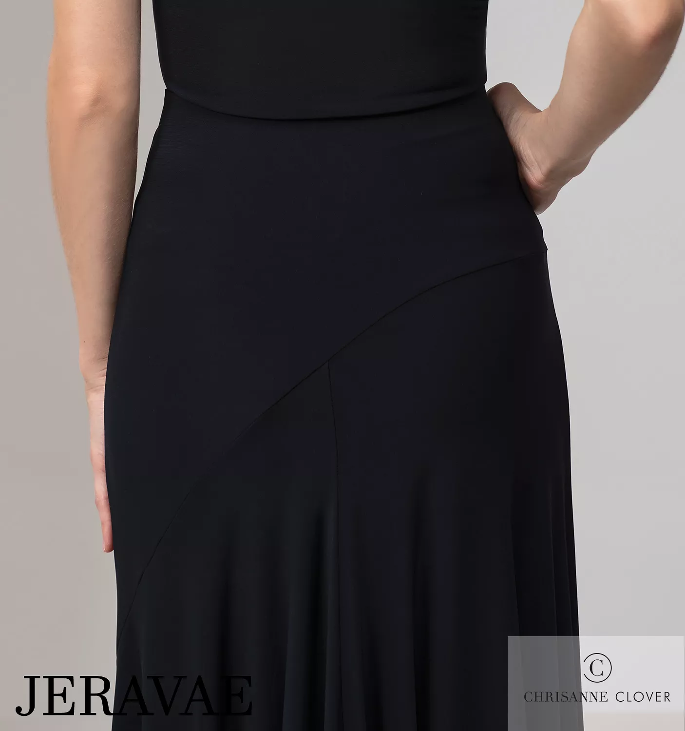 Chrisanne Clover Cia Long Black Ballroom Practice Skirt with Asymmetric Panel, Elastic Waistband, and Soft Hem PRA 953 in Stock