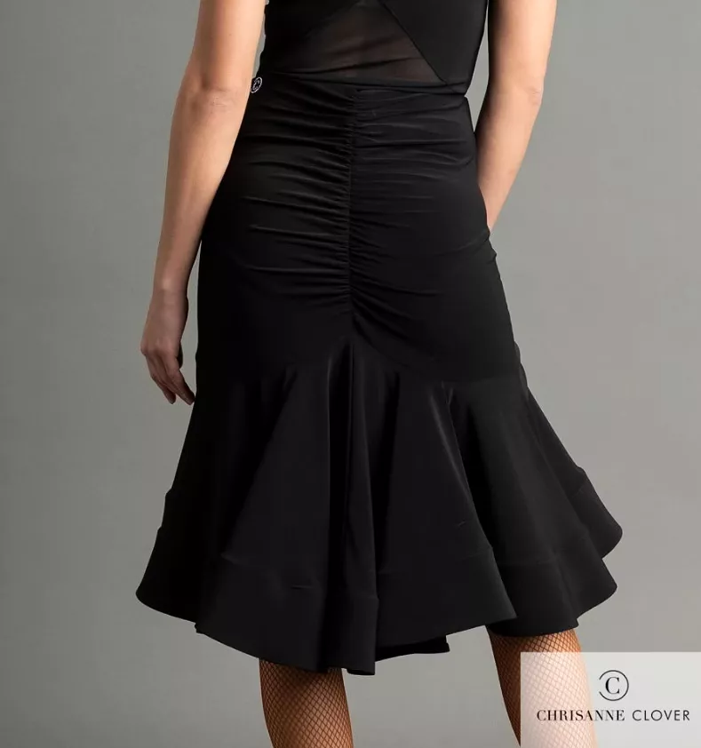 Chrisanne Clover Freya Black Latin Practice Skirt with Rouching on Front and Back PRA 1062 in Stock